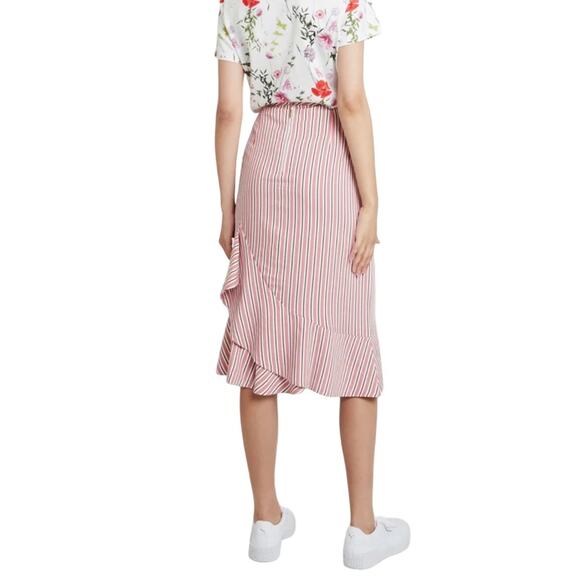 TED BAKER Coryn High Waist Ruffled Striped Pencil Midi Skirt - Picture 2 of 12